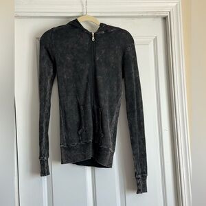 Tea Party Size Medium Black Acid Washed Waffle Knit Zip Up Hoodie Jacket